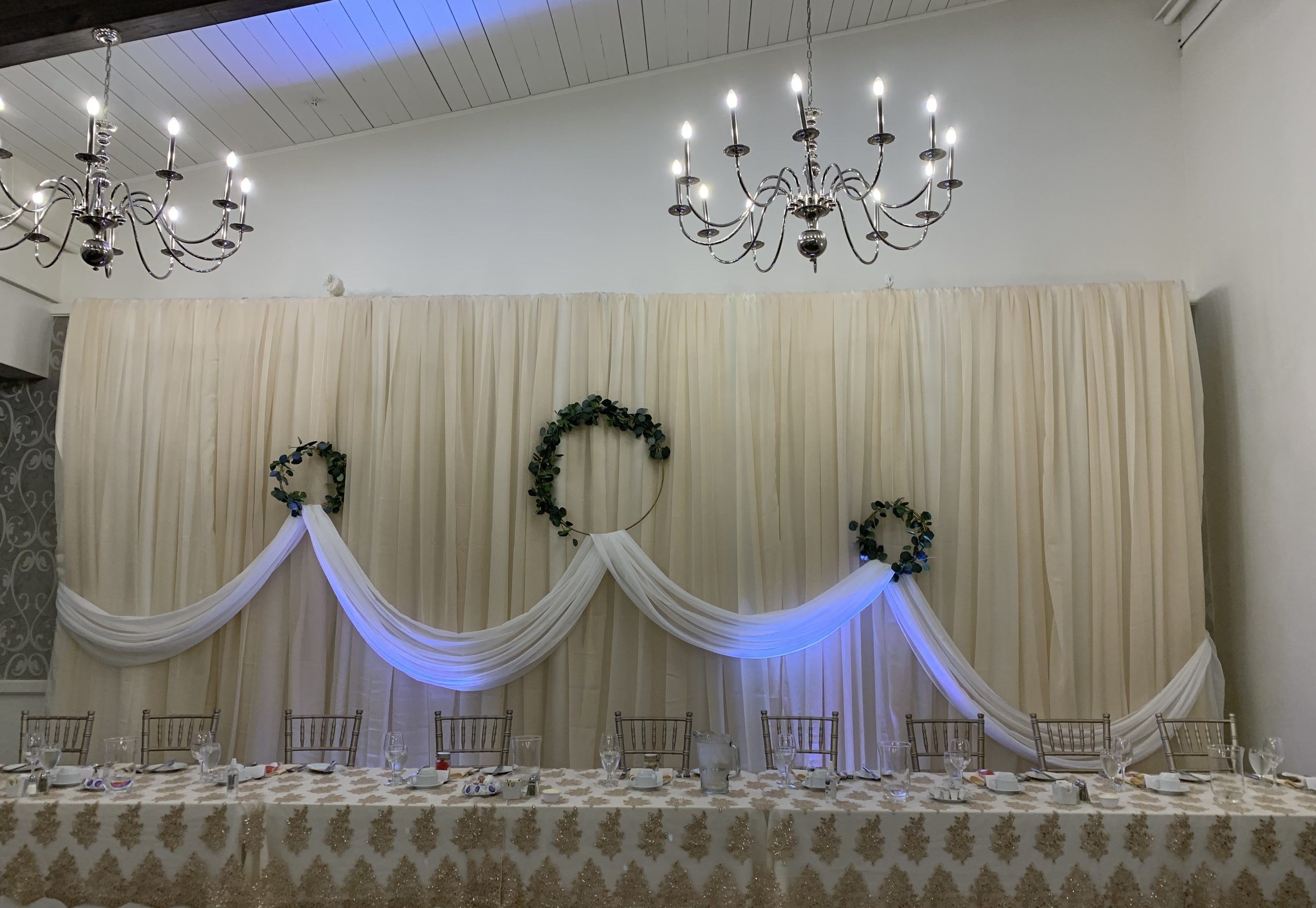 White Wedding Rentals for Head Table and Backdrop