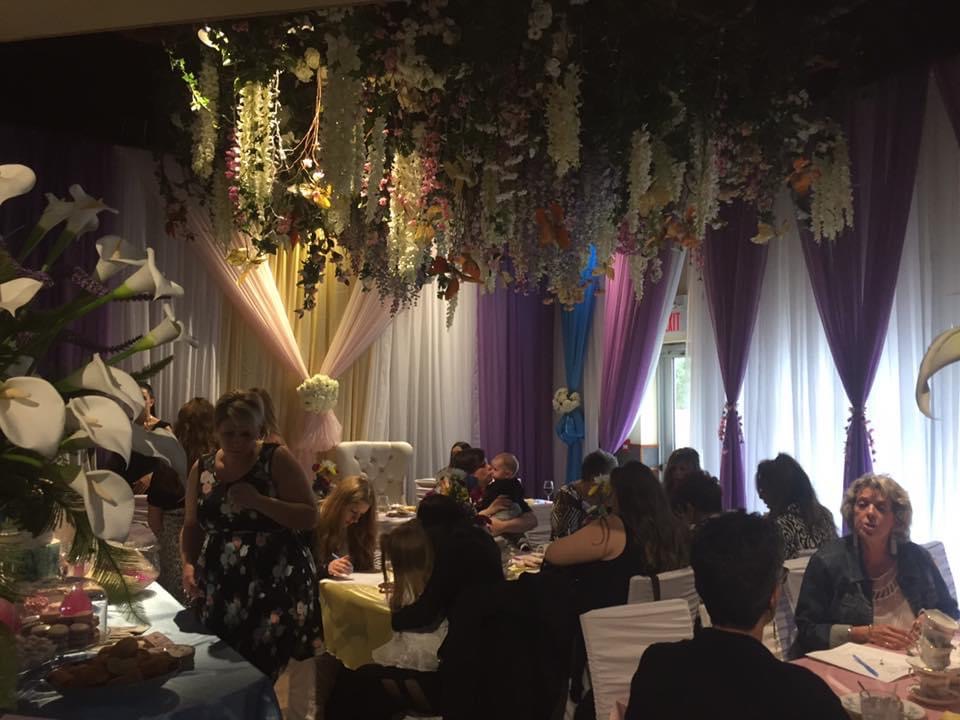 Purple and White party decor at a party in Waterloo, Ontario.